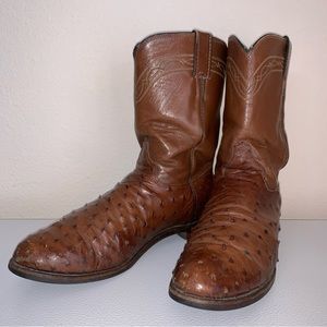 VINTAGE JUSTIN OSTRICH FULL QUILL SIZE 10.5 D, PEANUT BRITTLE ROPER